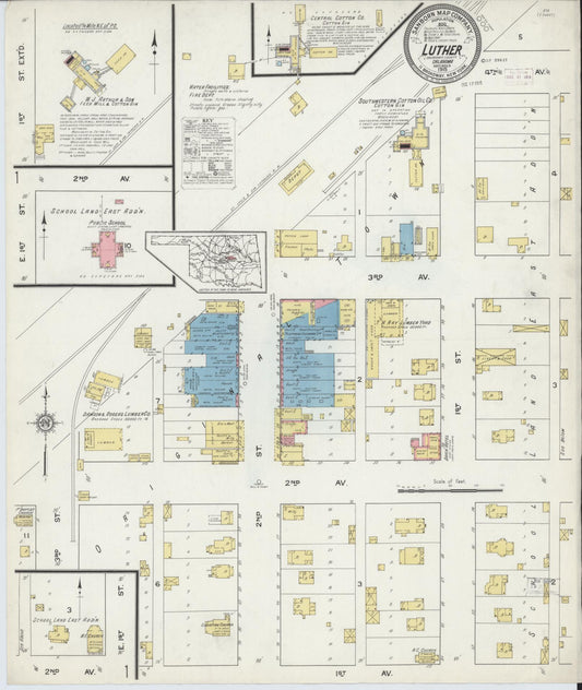 Sanborn Fire Insurance Map from Luther, Oklahoma County, Oklahoma (1915), Sheet #0001 - Historic Sanborn Fire Insurance Map Print, vintage old map wall art, antique decor, genealogy gift, Luther Oklahoma map