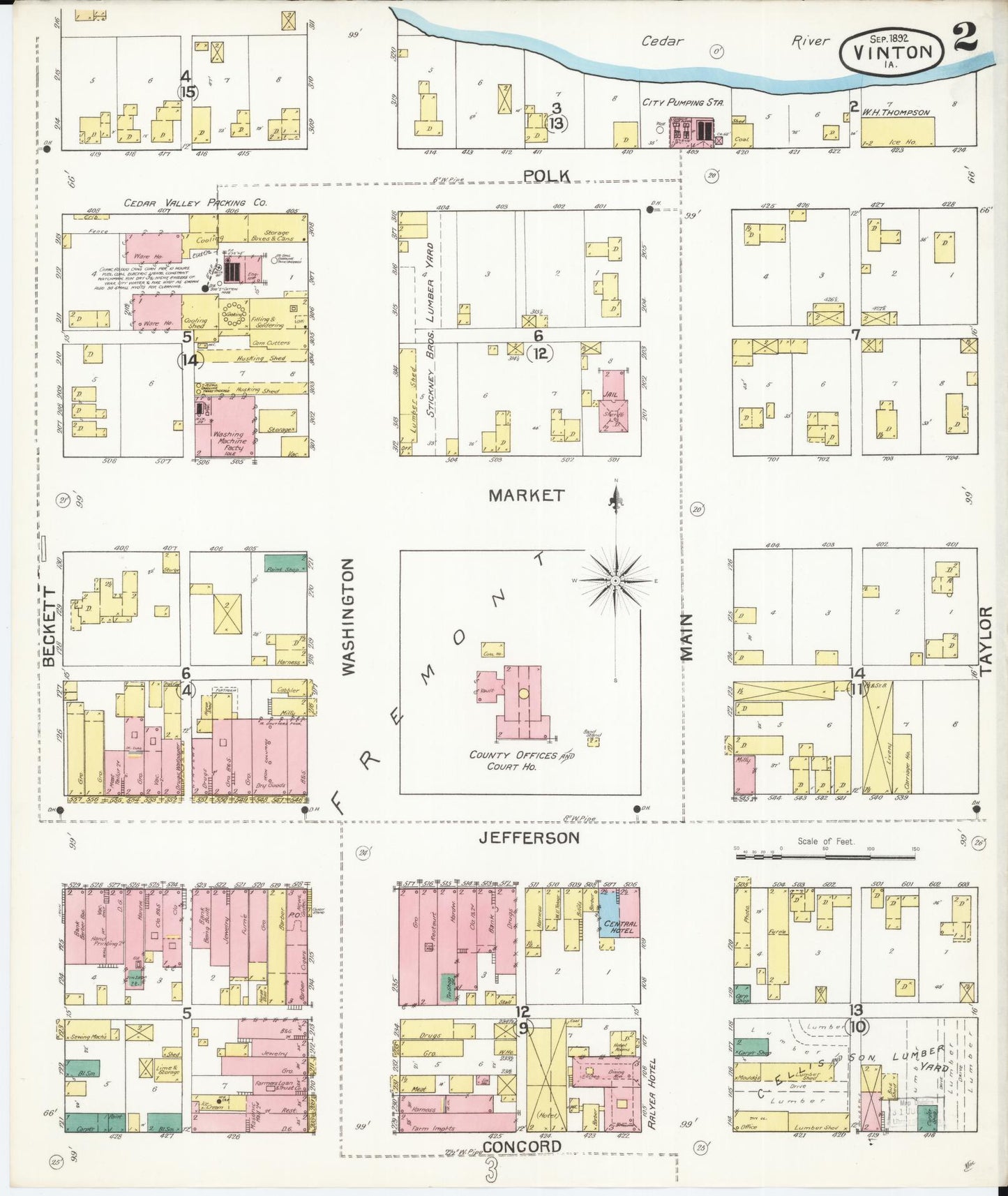 Sanborn Fire Insurance Map from Vinton, Benton County, Iowa (1892), Sheet #0002 - Historic Sanborn Fire Insurance Map Print, vintage old map wall art