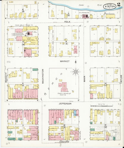 Sanborn Fire Insurance Map from Vinton, Benton County, Iowa (1892), Sheet #0002 - Historic Sanborn Fire Insurance Map Print, vintage old map wall art