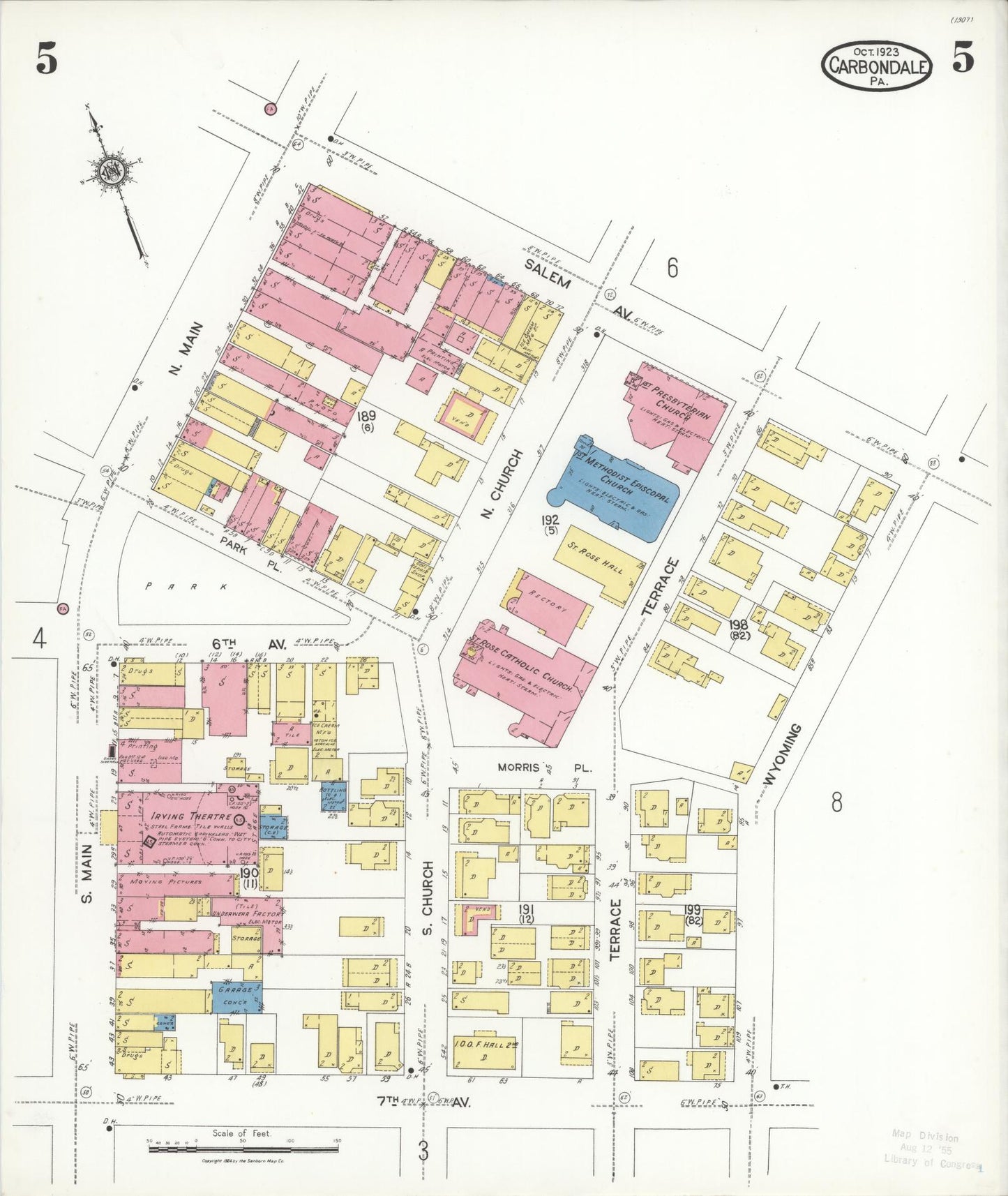 Sanborn Fire Insurance Map from Carbondale, Lackawanna County, Pennsylvania (1923), Sheet #0005 - Historic Sanborn Fire Insurance Map Print, vintage old map wall art, antique decor, genealogy gift, Pennsylvania Pennsylvania map