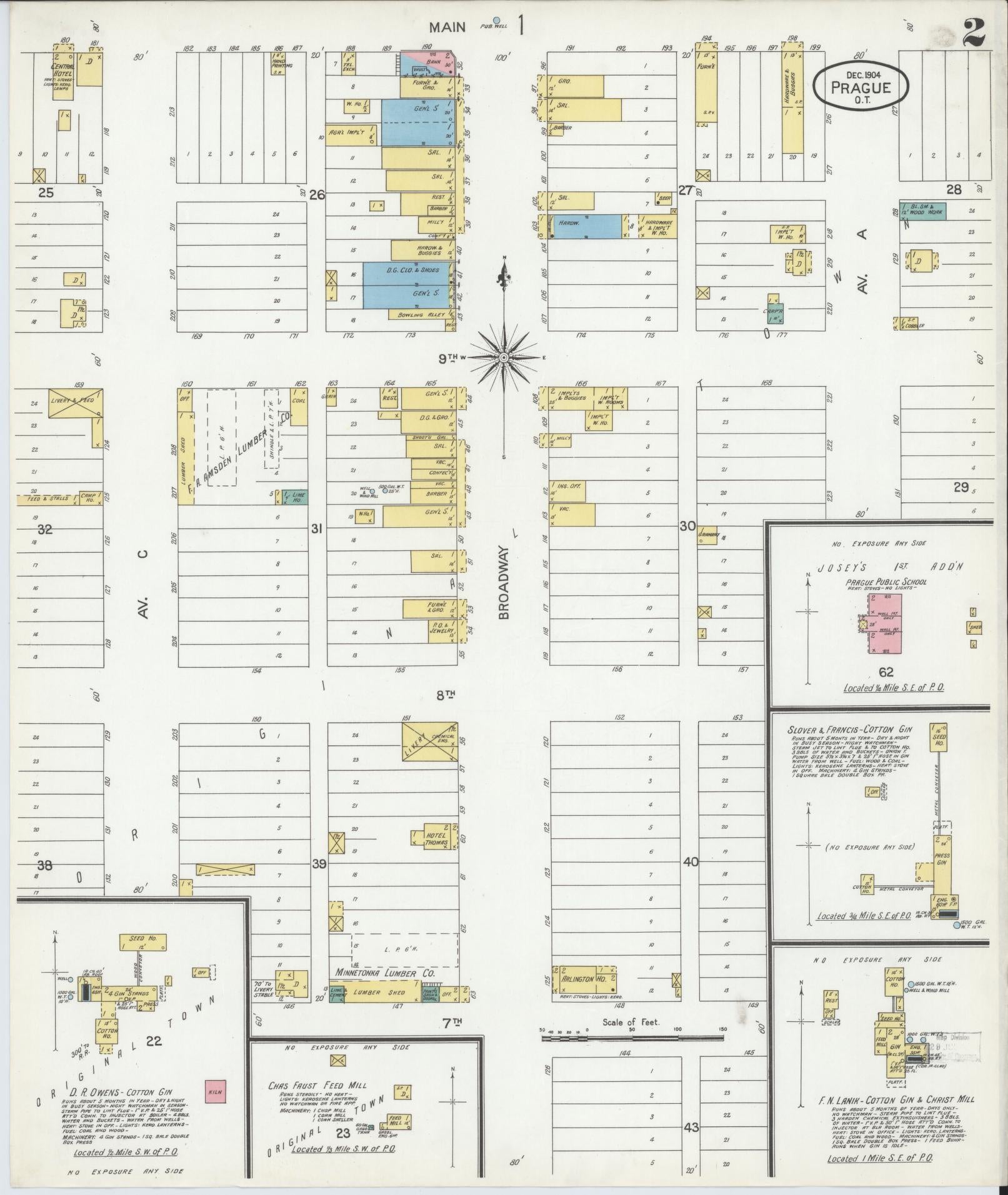 Sanborn Fire Insurance Map from Prague, Lincoln County, Oklahoma (1904), Sheet #0002 - Complete Map Set gallery image, historic Sanborn map, vintage wall art, Oklahoma Oklahoma