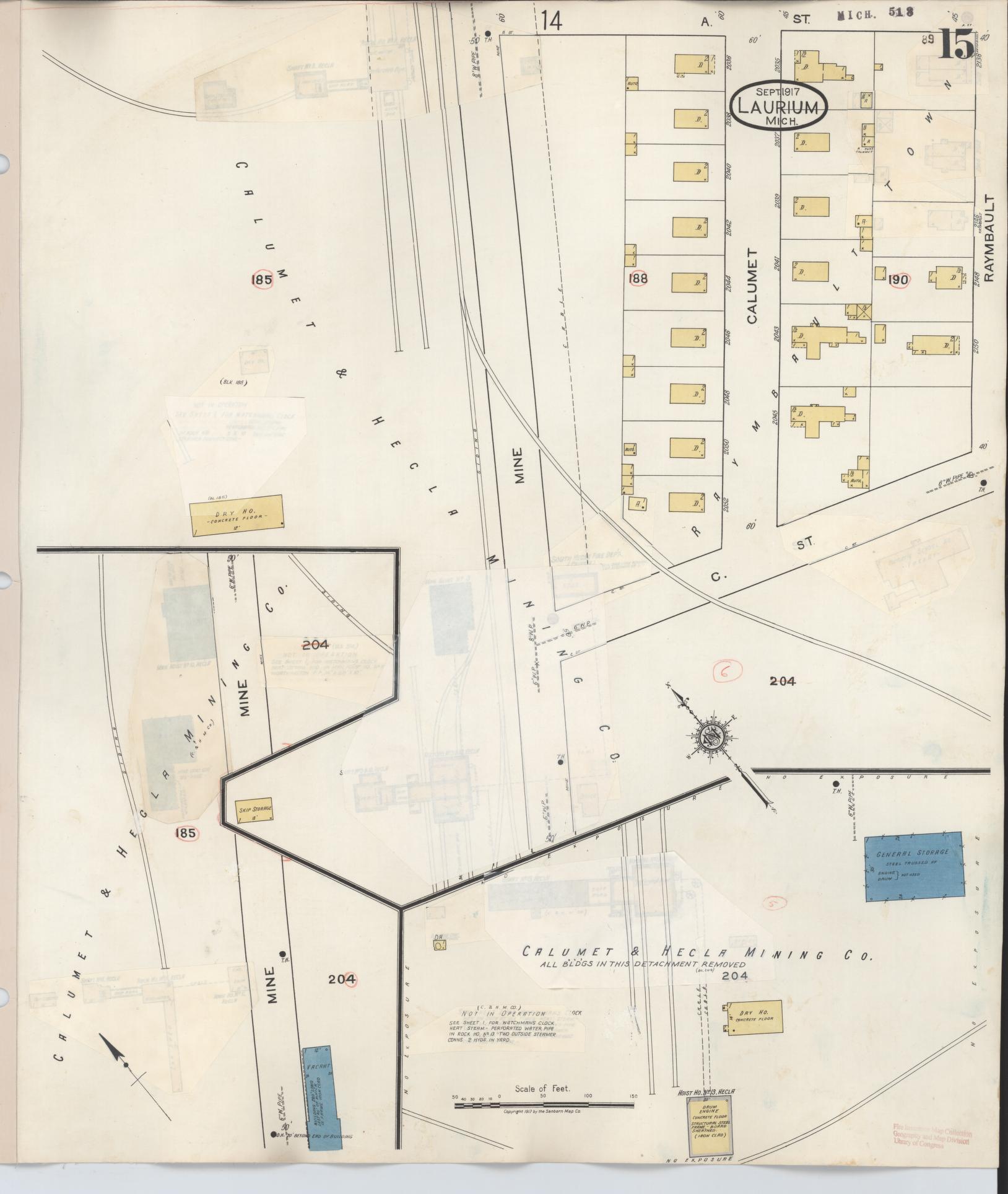 Sanborn Fire Insurance Map from Laurium, Houghton County, Michigan (1949), Sheet #0015 - Complete Map Set gallery image, historic Sanborn map, vintage wall art, Michigan Michigan