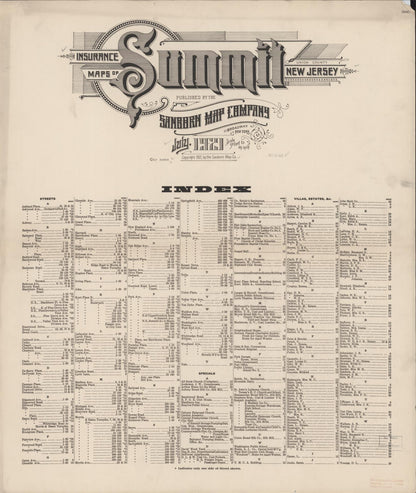 Sanborn Fire Insurance Map from Summit, Union County, New Jersey (1921), Sheet #0001 - Historic Sanborn Fire Insurance Map Print, vintage old map wall art, antique decor, genealogy gift, New Jersey New Jersey map