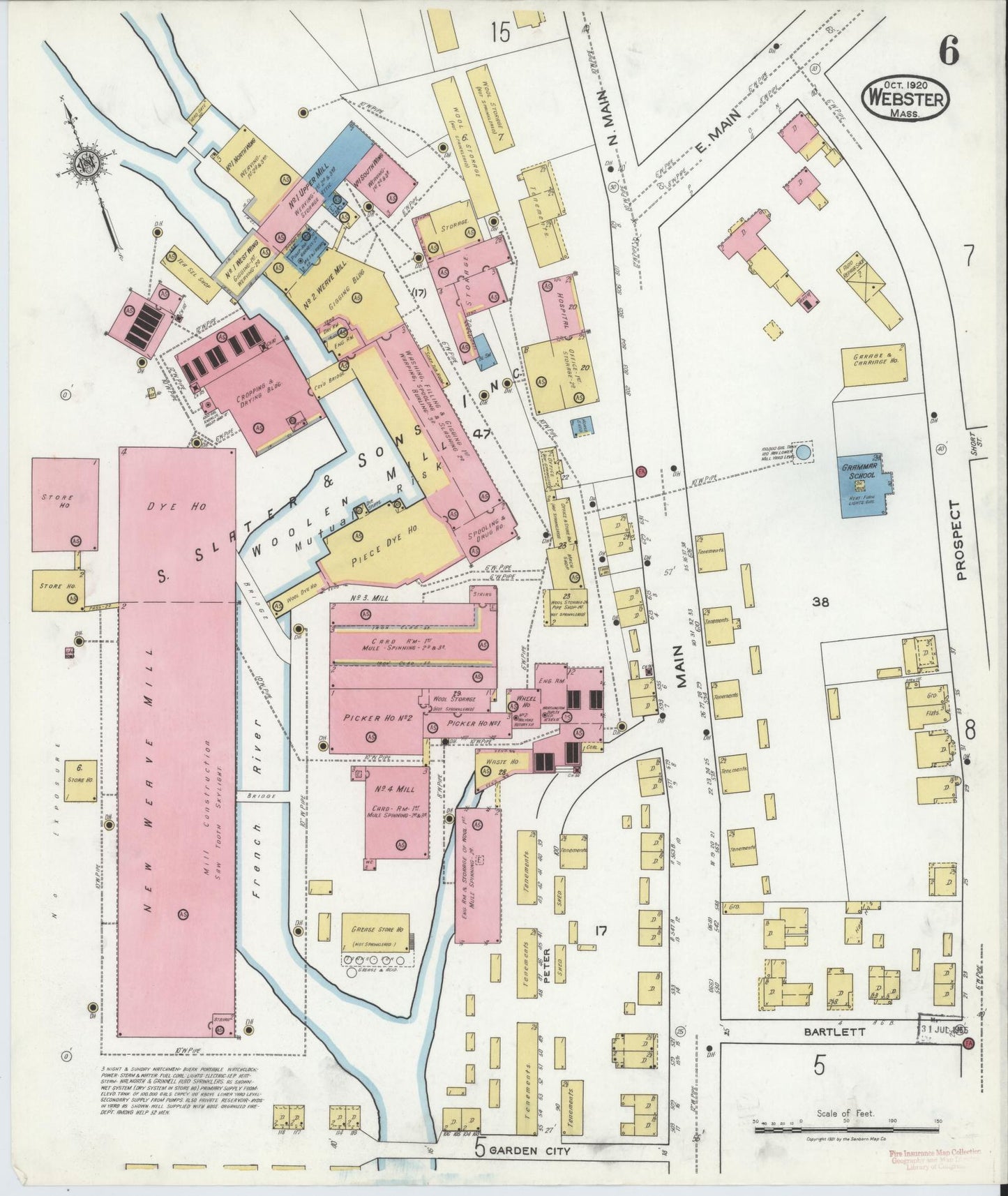 Sanborn Fire Insurance Map from Webster, Worcester County, Massachusetts (1920), Sheet #0006 - Complete Map Set gallery image, historic Sanborn map, vintage wall art, Massachusetts Massachusetts