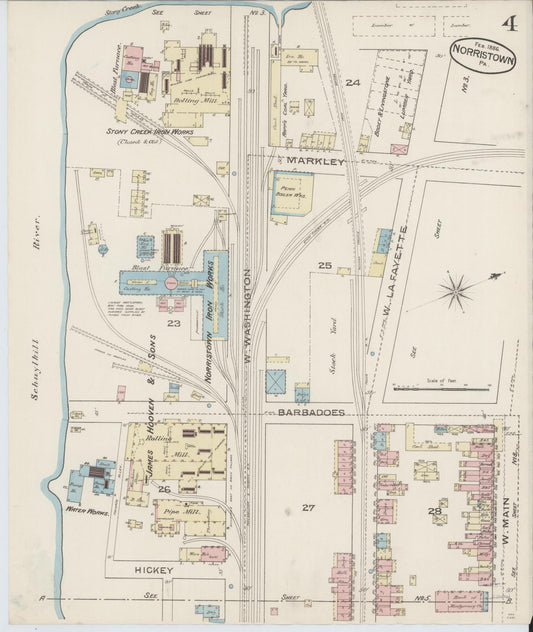 Sanborn Fire Insurance Map from Norristown, Montgomery County, Pennsylvania (1886), Sheet #0004 - Historic Sanborn Fire Insurance Map Print, vintage old map wall art, antique decor, genealogy gift, Pennsylvania Pennsylvania map