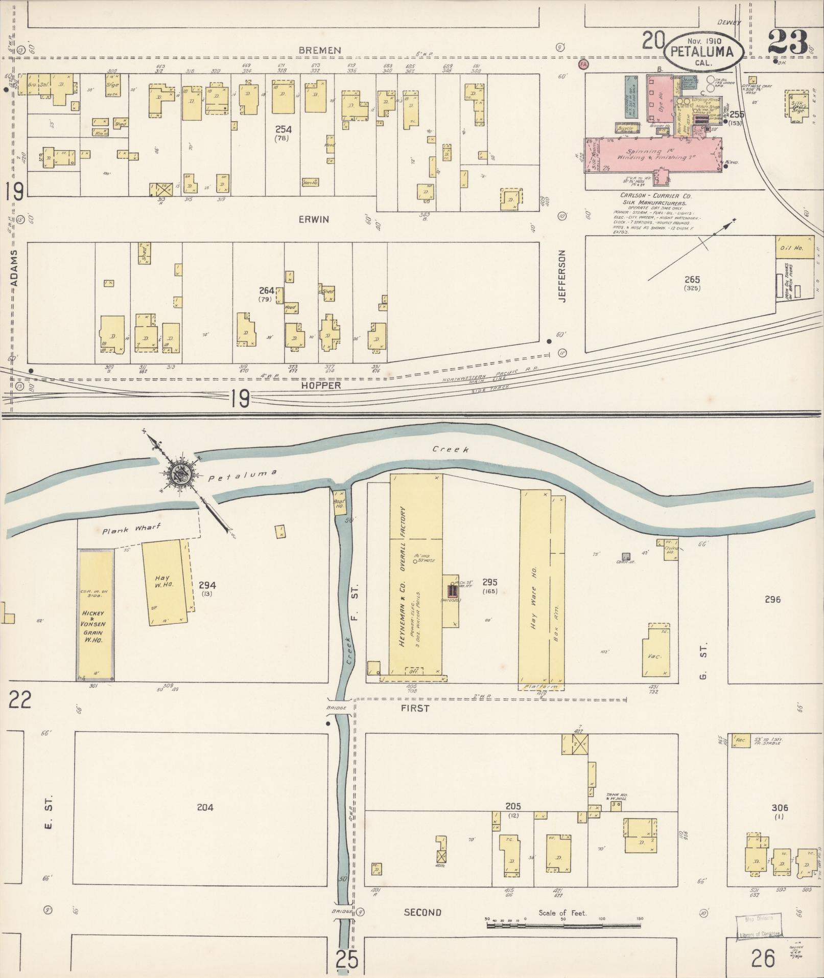 Sanborn Fire Insurance Map from Petaluma, Sonoma County, California (1910), Sheet #0023 - Complete Map Set gallery image, historic Sanborn map, vintage wall art, California California