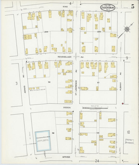 Sanborn Fire Insurance Map from Ogdensburg, St. Lawrence County, New York (1918), Sheet #0005 - Historic Sanborn Fire Insurance Map Print, vintage old map wall art, antique decor, genealogy gift, New York New York map