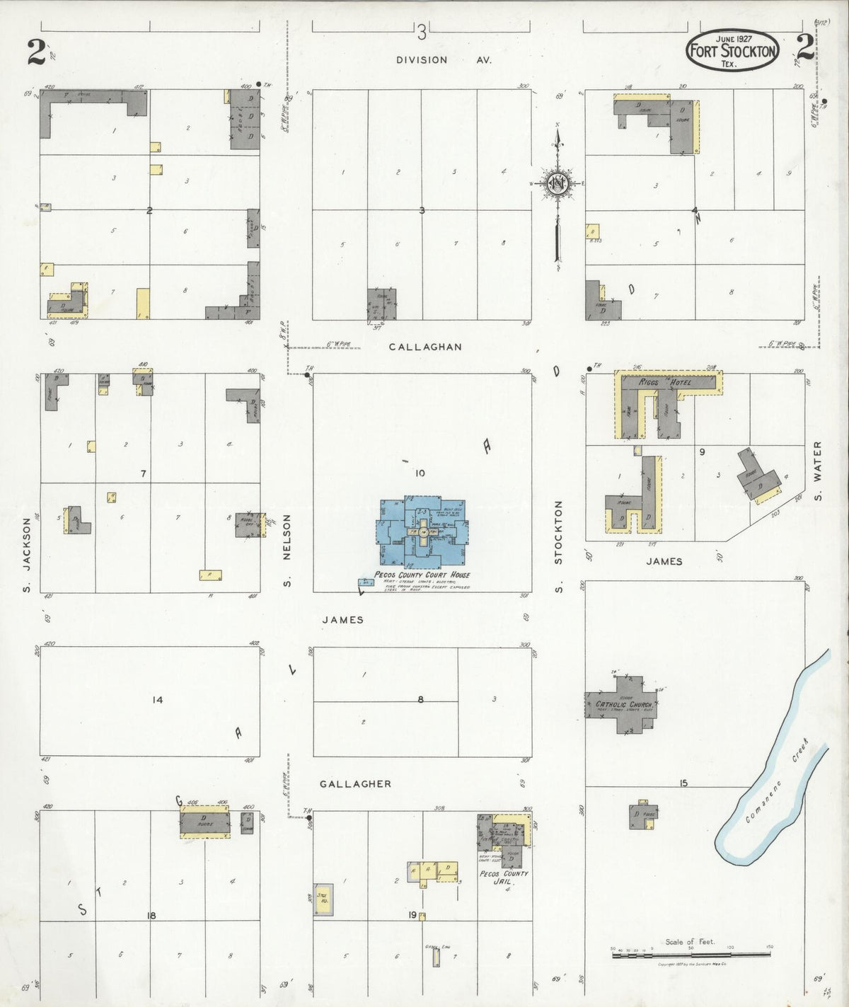 Sanborn Fire Insurance Map from Fort Stockton, Pecos County, Texas (1927), Sheet #0002 - Complete Map Set gallery image, historic Sanborn map, vintage wall art, Texas Texas