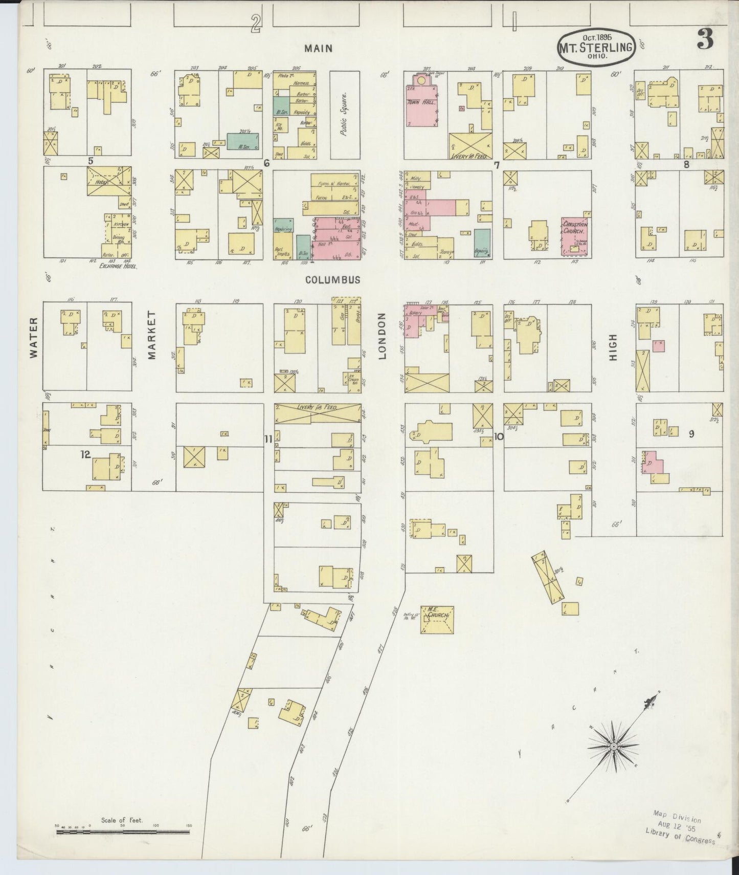 Sanborn Fire Insurance Map from Mount Sterling, Madison County, Ohio (1895), Sheet #0003 - Historic Sanborn Fire Insurance Map Print, vintage old map wall art, antique decor, genealogy gift, Ohio Ohio map