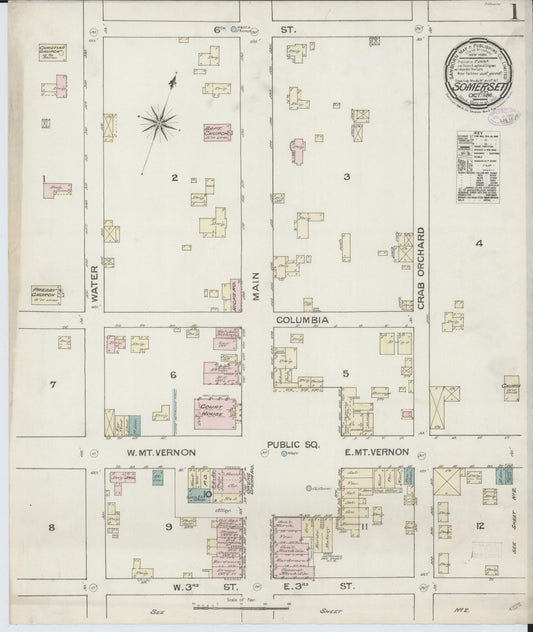 Sanborn Fire Insurance Map from Somerset, Pulaski County, Kentucky (1886), Sheet #0001 - Complete Map Set gallery image, historic Sanborn map, vintage wall art, Kentucky Kentucky