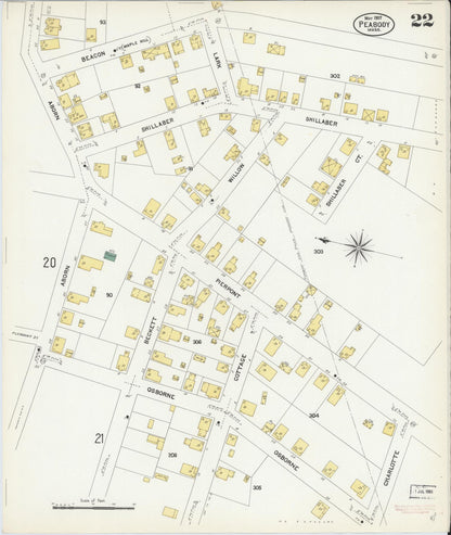 Sanborn Fire Insurance Map from Peabody, Essex County, Massachusetts (1907), Sheet #0022 - Complete Map Set gallery image, historic Sanborn map, vintage wall art, Massachusetts Massachusetts