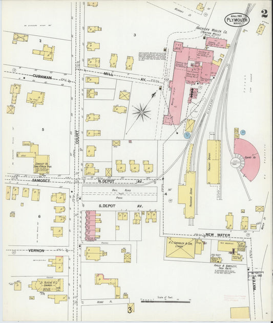Sanborn Fire Insurance Map from Plymouth, Plymouth County, Massachusetts (1901), Sheet #0002 - Historic Sanborn Fire Insurance Map Print, vintage old map wall art, antique decor, genealogy gift, Massachusetts Massachusetts map