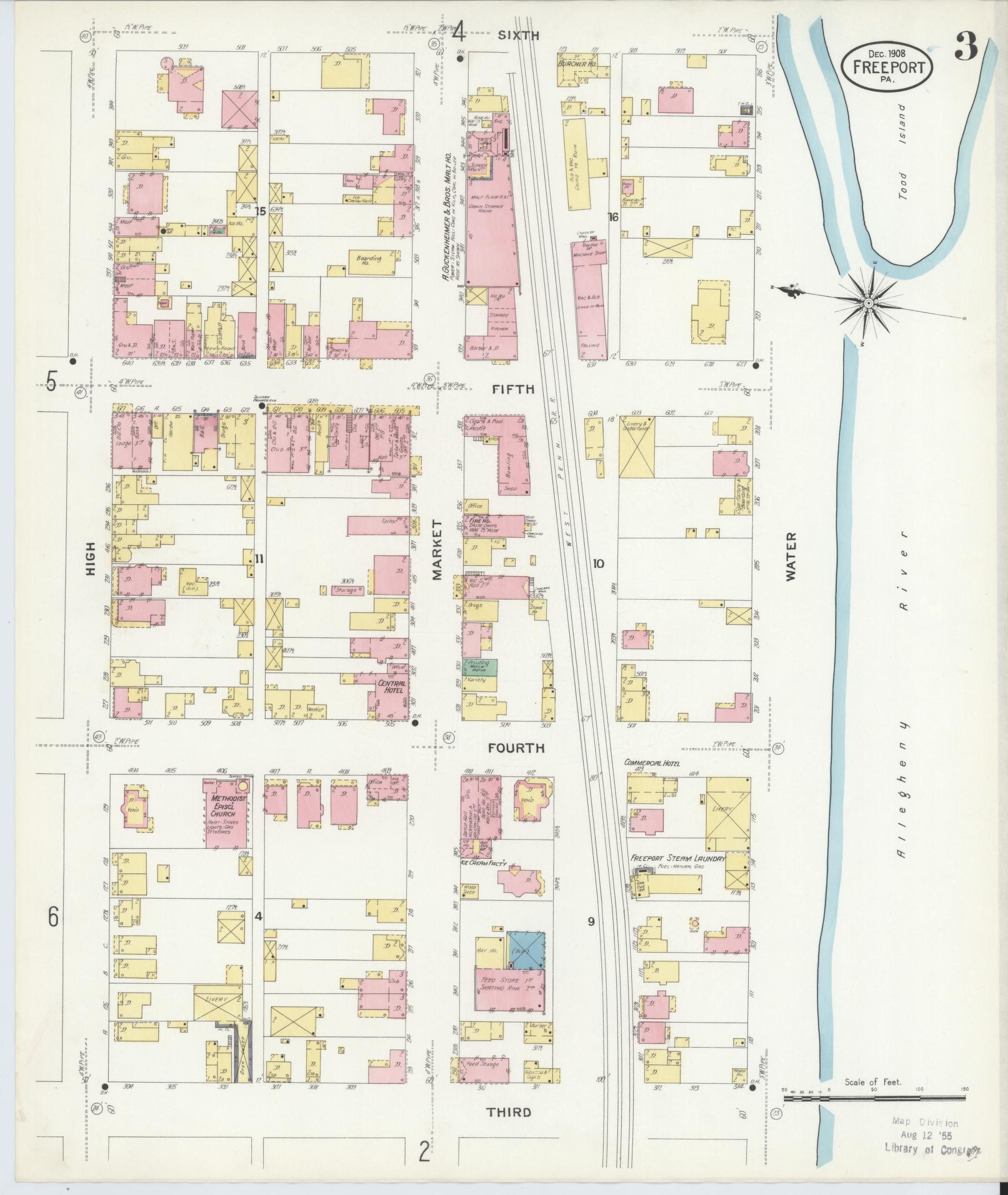 Sanborn Fire Insurance Map from Freeport, Armstrong County, Pennsylvania (1908), Sheet #0003 - Historic Sanborn Fire Insurance Map Print, vintage old map wall art, antique decor, genealogy gift, Pennsylvania Pennsylvania map