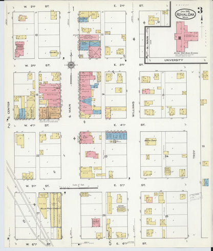 Sanborn Fire Insurance Map from Royal Oak, Oakland County, Michigan (1916), Sheet #0003 - Complete Map Set gallery image, historic Sanborn map, vintage wall art, Michigan Michigan