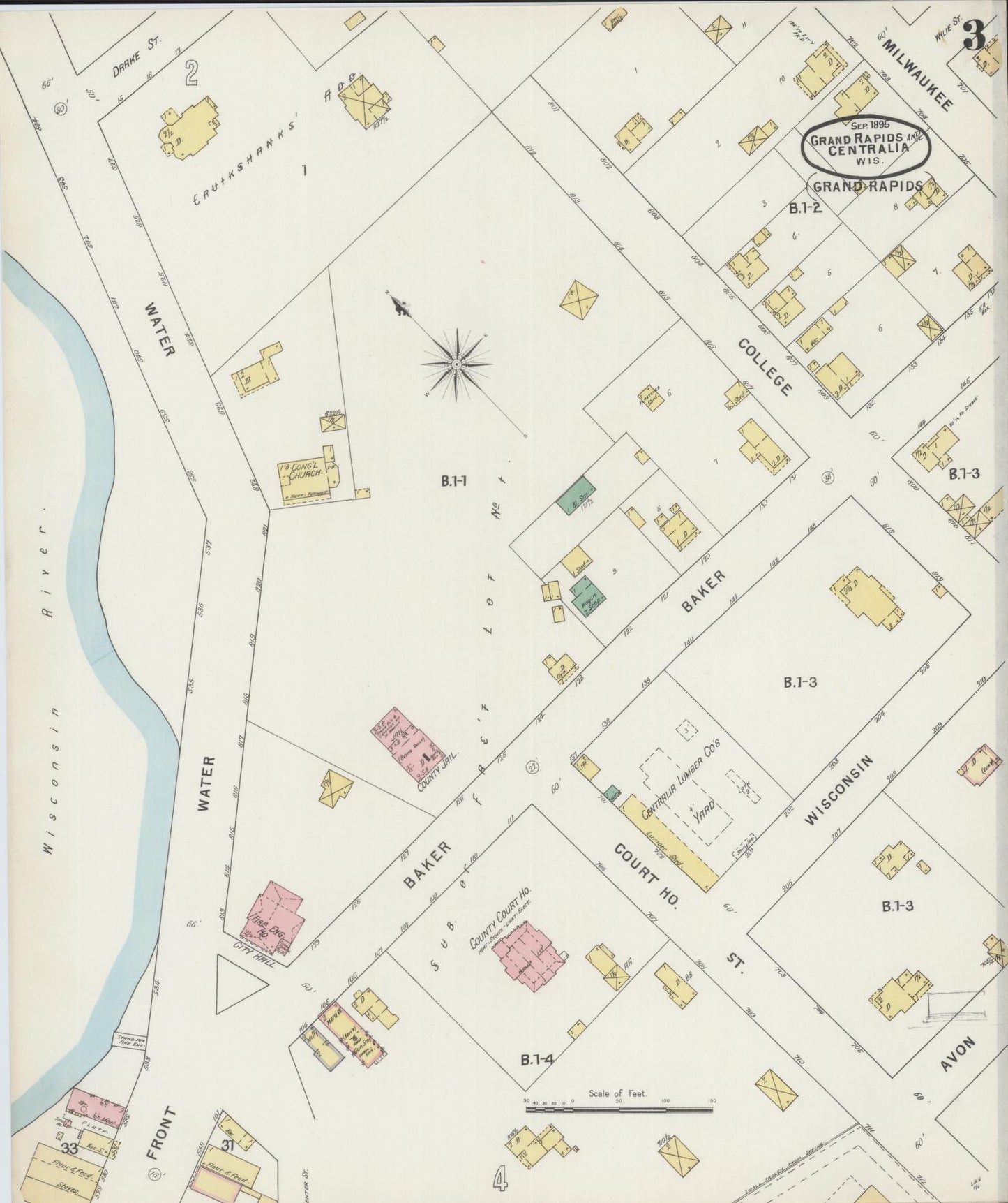 Sanborn Fire Insurance Map from Grand Rapids, Wood County, Wisconsin (1895), Sheet #0003 - Complete Map Set gallery image, historic Sanborn map, vintage wall art, Wisconsin Wisconsin