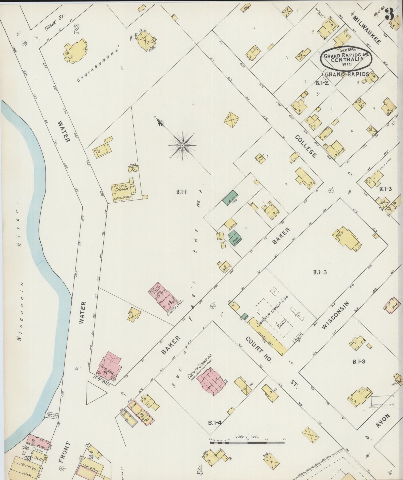 Sanborn Fire Insurance Map from Grand Rapids, Wood County, Wisconsin (1895), Sheet #0003 - Complete Map Set gallery image, historic Sanborn map, vintage wall art, Wisconsin Wisconsin