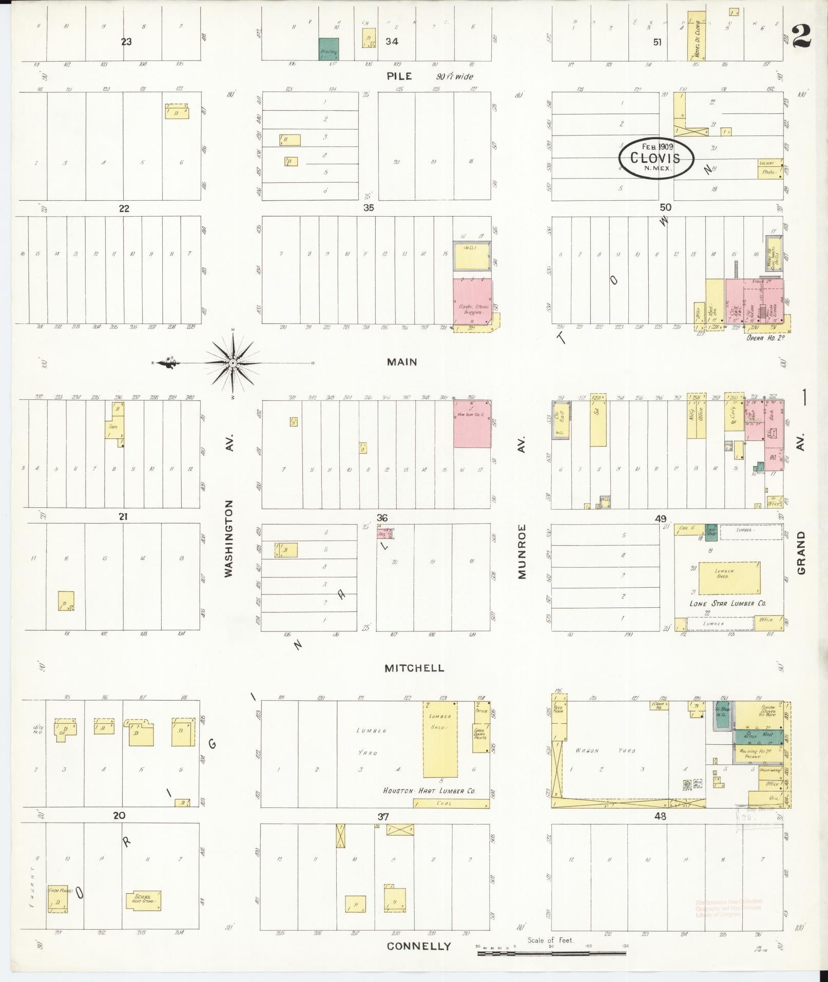 Sanborn Fire Insurance Map from Clovis, Curry County, New Mexico (1909), Sheet #0002 - Historic Sanborn Fire Insurance Map Print, vintage old map wall art, antique decor, genealogy gift, New Mexico New Mexico map
