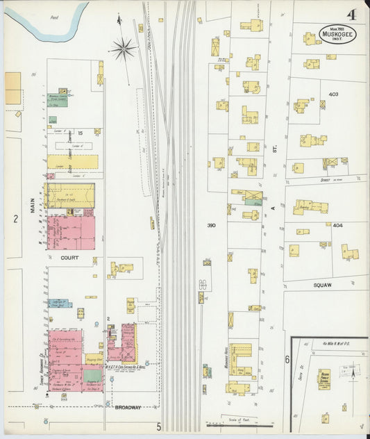 Sanborn Fire Insurance Map from Muskogee, Muskogee County, Oklahoma (1901), Sheet #0004 - Historic Sanborn Fire Insurance Map Print, vintage old map wall art, antique decor, genealogy gift, Oklahoma Oklahoma map