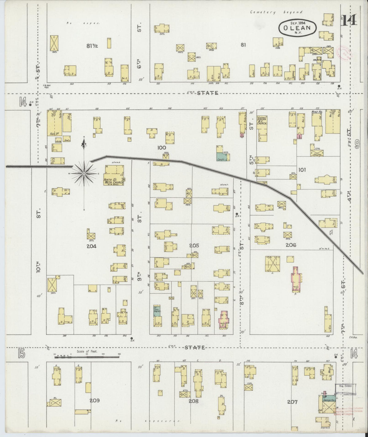 Sanborn Fire Insurance Map from Olean, Cattaraugus County, New York (1894), Sheet #0014 - Complete Map Set gallery image, historic Sanborn map, vintage wall art, New York New York