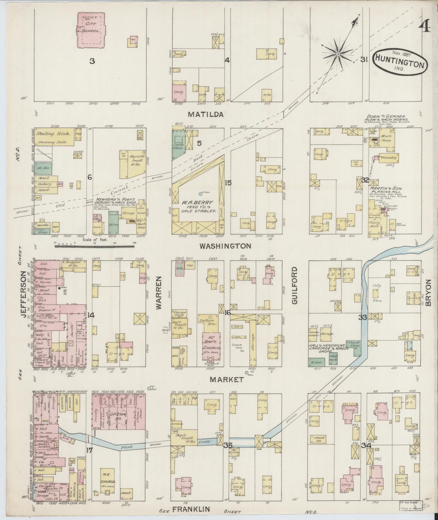 Sanborn Fire Insurance Map from Huntington, Huntington County, Indiana (1887), Sheet #0004 - Complete Map Set gallery image, historic Sanborn map, vintage wall art, Indiana Indiana