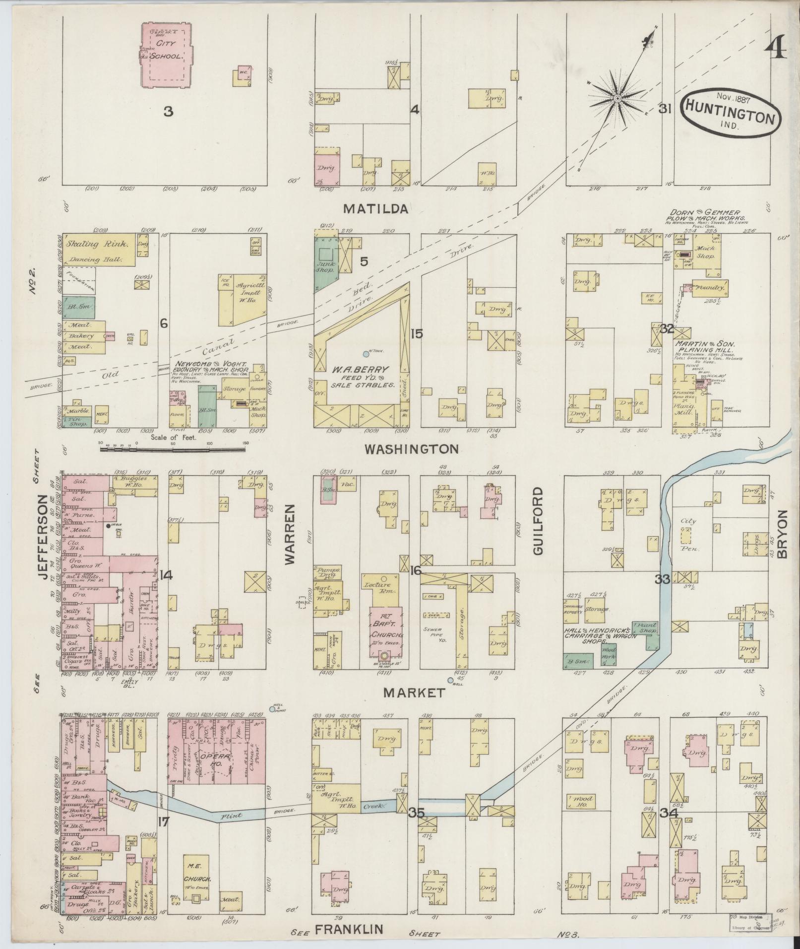 Sanborn Fire Insurance Map from Huntington, Huntington County, Indiana (1887), Sheet #0004 - Complete Map Set gallery image, historic Sanborn map, vintage wall art, Indiana Indiana
