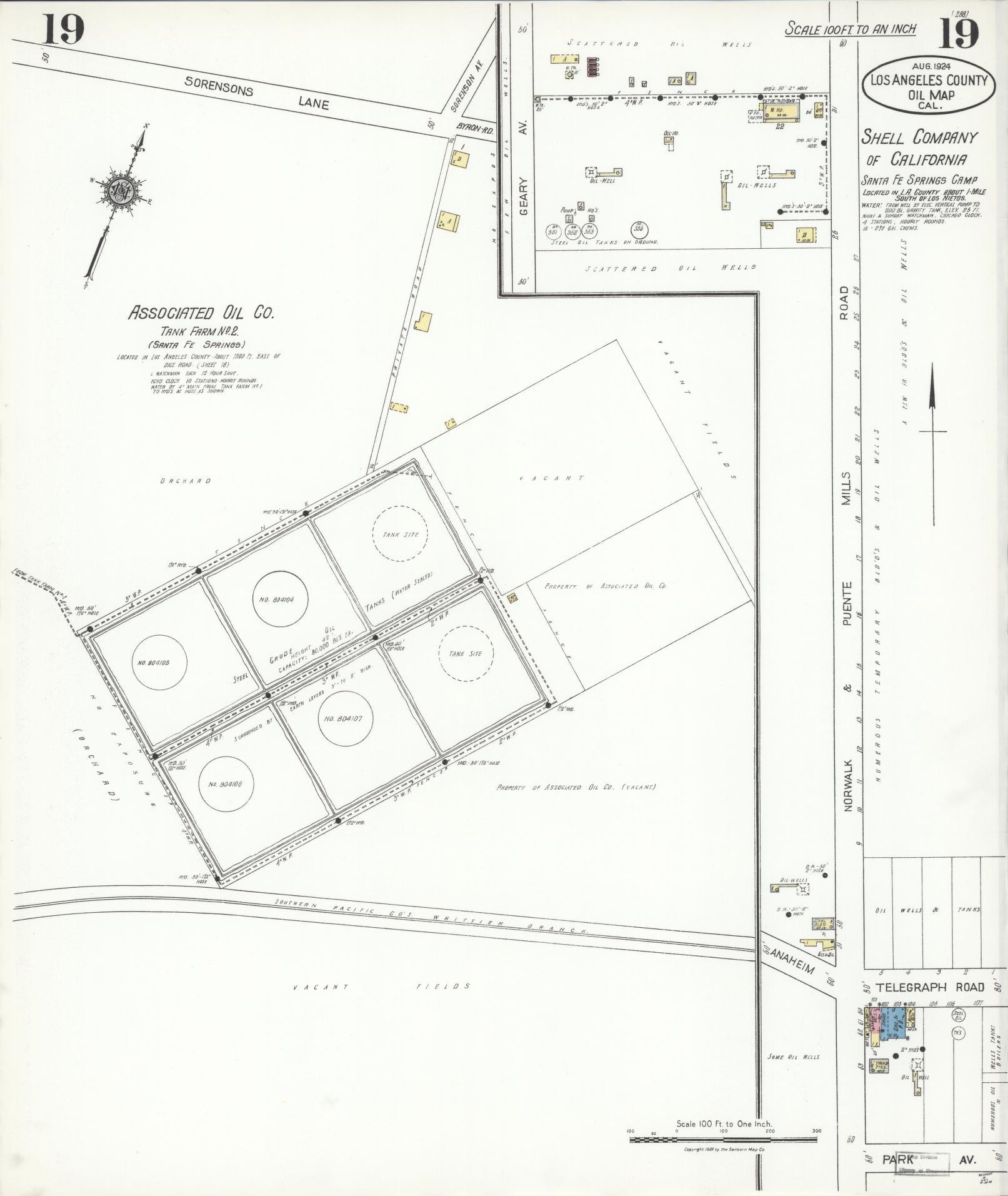 Sanborn Fire Insurance Map from Los Angeles Co., Los Angeles County, California (1924), Sheet #0019 - Historic Sanborn Fire Insurance Map Print, vintage old map wall art, antique decor, genealogy gift, California California map