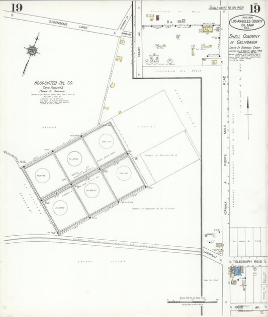 Sanborn Fire Insurance Map from Los Angeles Co., Los Angeles County, California (1924), Sheet #0019 - Historic Sanborn Fire Insurance Map Print, vintage old map wall art, antique decor, genealogy gift, California California map