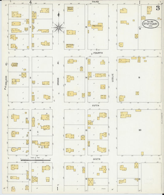 Sanborn Fire Insurance Map from Stuttgart, Arkansas County, Arkansas (1903), Sheet #0003 - Historic Sanborn Fire Insurance Map Print, vintage old map wall art, antique decor, genealogy gift, Stuttgart Arkansas map