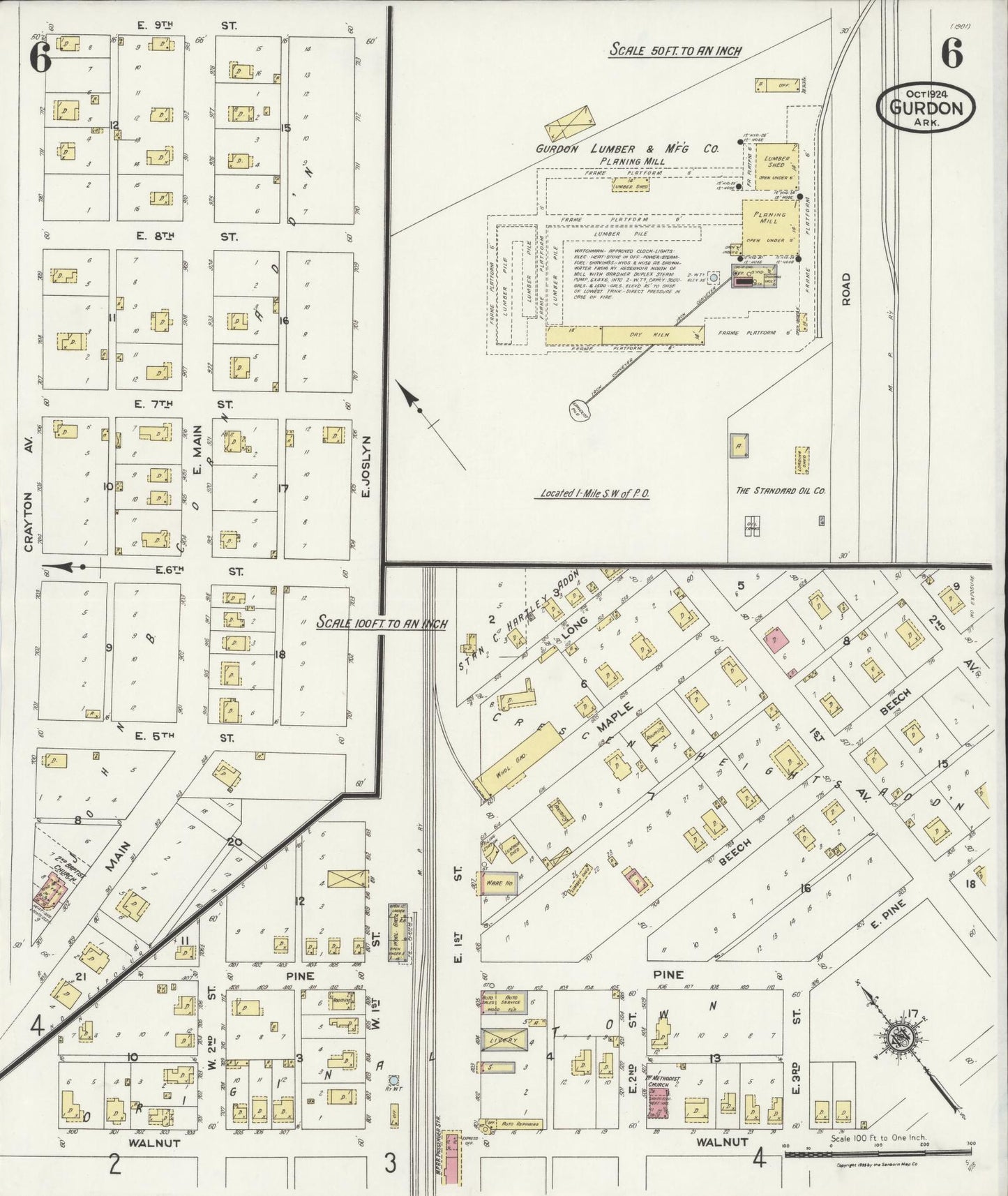 Sanborn Fire Insurance Map from Gurdon, Clark County, Arkansas (1924), Sheet #0006 - Complete Map Set gallery image, historic Sanborn map, vintage wall art, Arkansas Arkansas