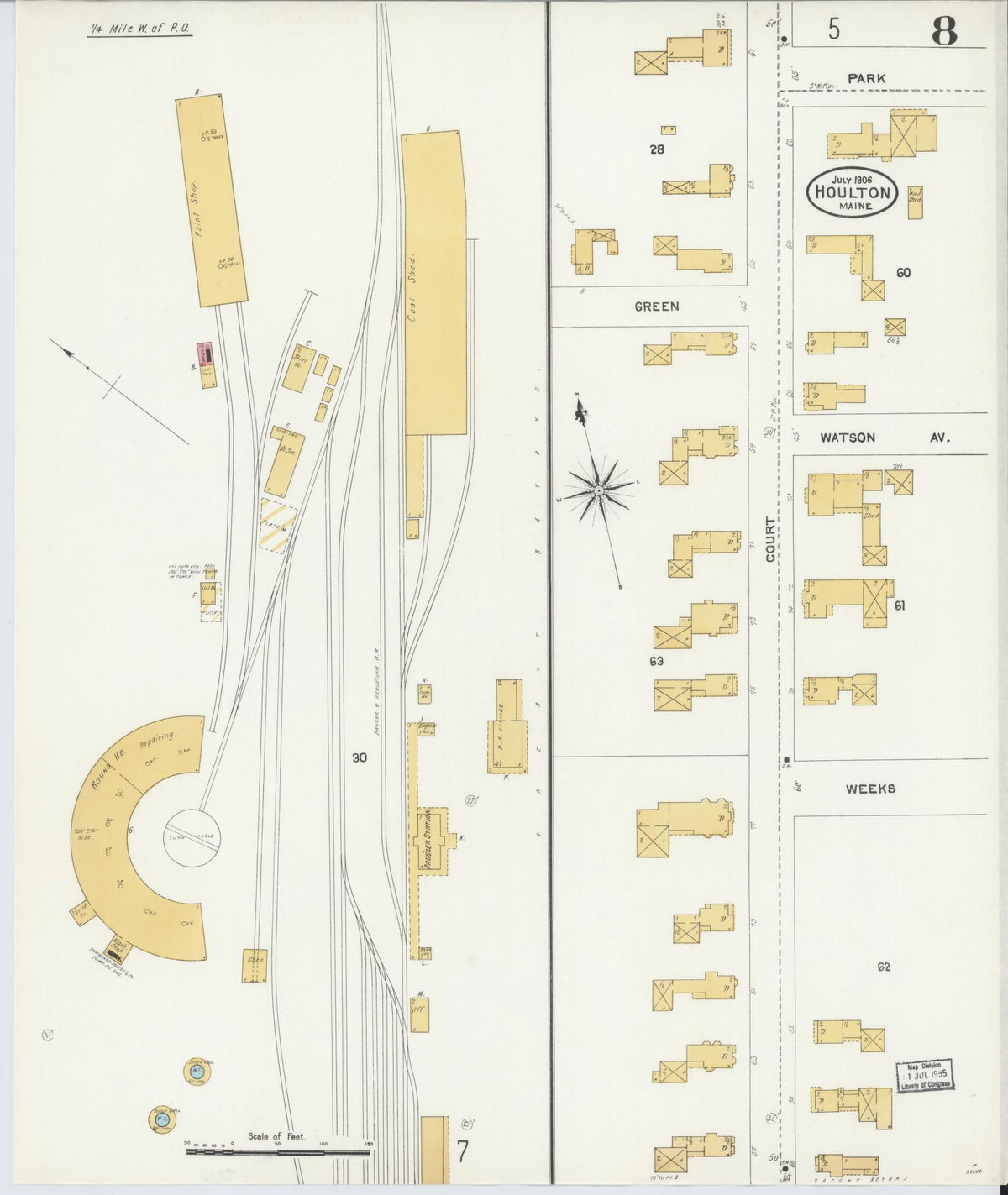 Sanborn Fire Insurance Map from Houlton, Aroostook County, Maine (1906), Sheet #0008 - Historic Sanborn Fire Insurance Map Print, vintage old map wall art, antique decor, genealogy gift, Maine Maine map