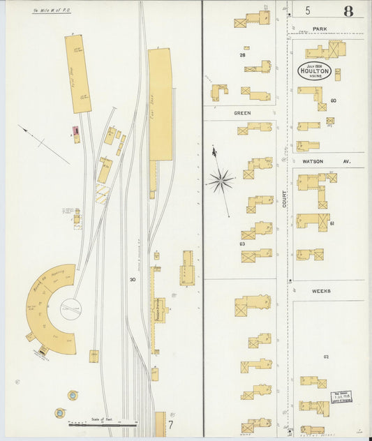 Sanborn Fire Insurance Map from Houlton, Aroostook County, Maine (1906), Sheet #0008 - Historic Sanborn Fire Insurance Map Print, vintage old map wall art, antique decor, genealogy gift, Maine Maine map