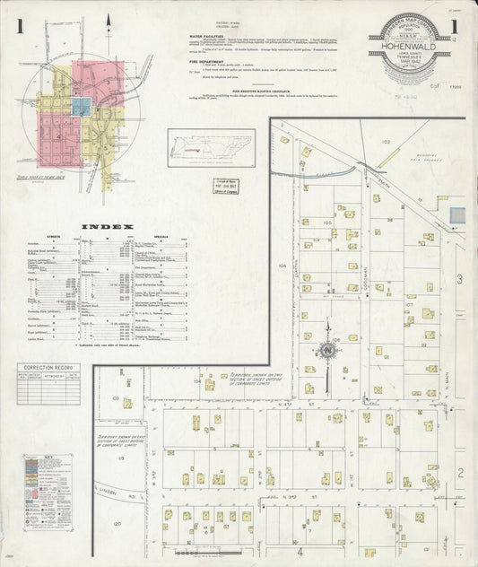Sanborn Fire Insurance Map from Hohenwald, Lewis County, Tennessee (1942), Sheet #0001 - Complete Map Set gallery image, historic Sanborn map, vintage wall art, Tennessee Tennessee
