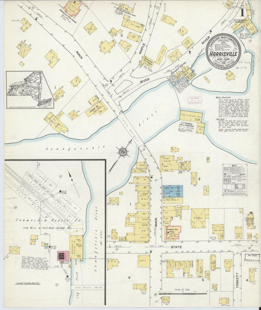 Sanborn Fire Insurance Map from Harrisville, Lewis County, New York (1912), Sheet #0001 - Complete Map Set gallery image, historic Sanborn map, vintage wall art, New York New York