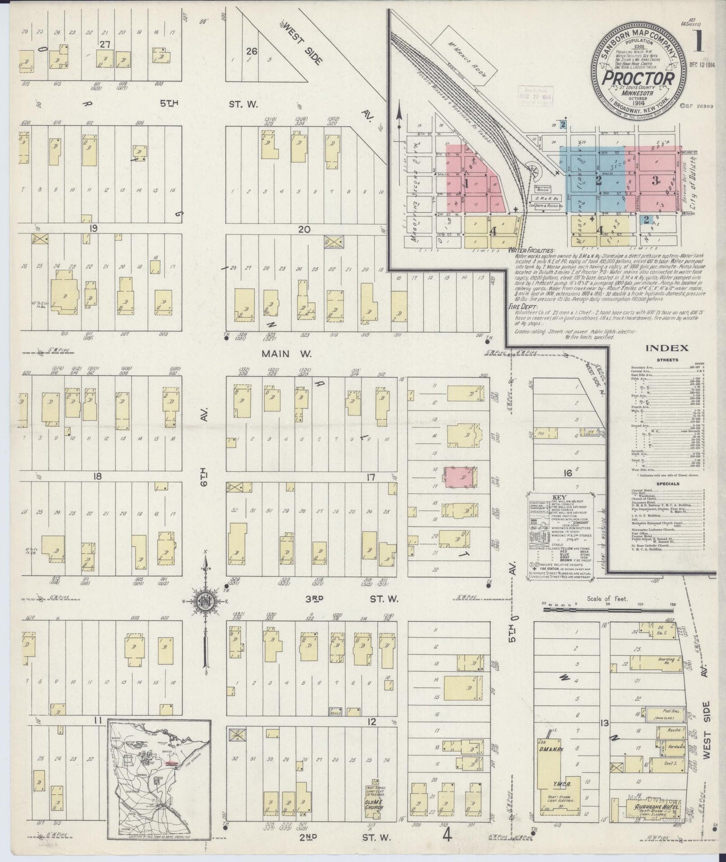 Sanborn Fire Insurance Map from Proctor, Saint Louis County, Minnesota (1914), Sheet #0001 - Complete Map Set gallery image, historic Sanborn map, vintage wall art, Minnesota Minnesota