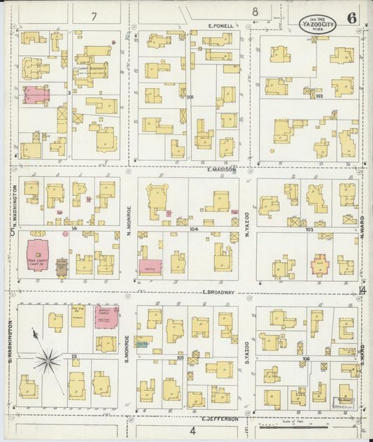 Sanborn Fire Insurance Map from Yazoo City, Yazoo County, Mississippi (1905), Sheet #0006 - Historic Sanborn Fire Insurance Map Print, vintage old map wall art, antique decor, genealogy gift, Mississippi Mississippi map
