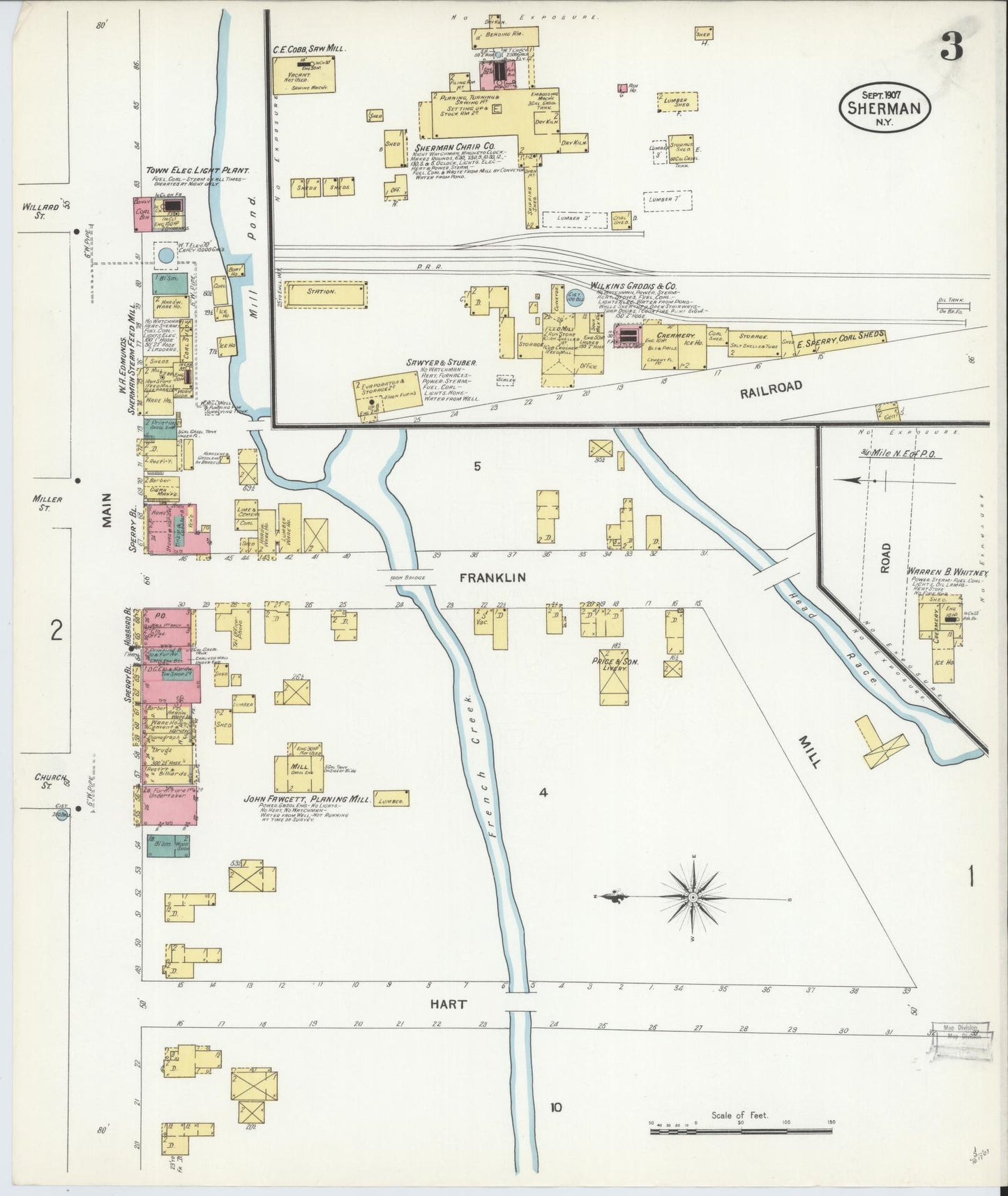 Sanborn Fire Insurance Map from Sherman, Chautauqua County, New York (1907), Sheet #0003 - Historic Sanborn Fire Insurance Map Print, vintage old map wall art, antique decor, genealogy gift, New York New York map