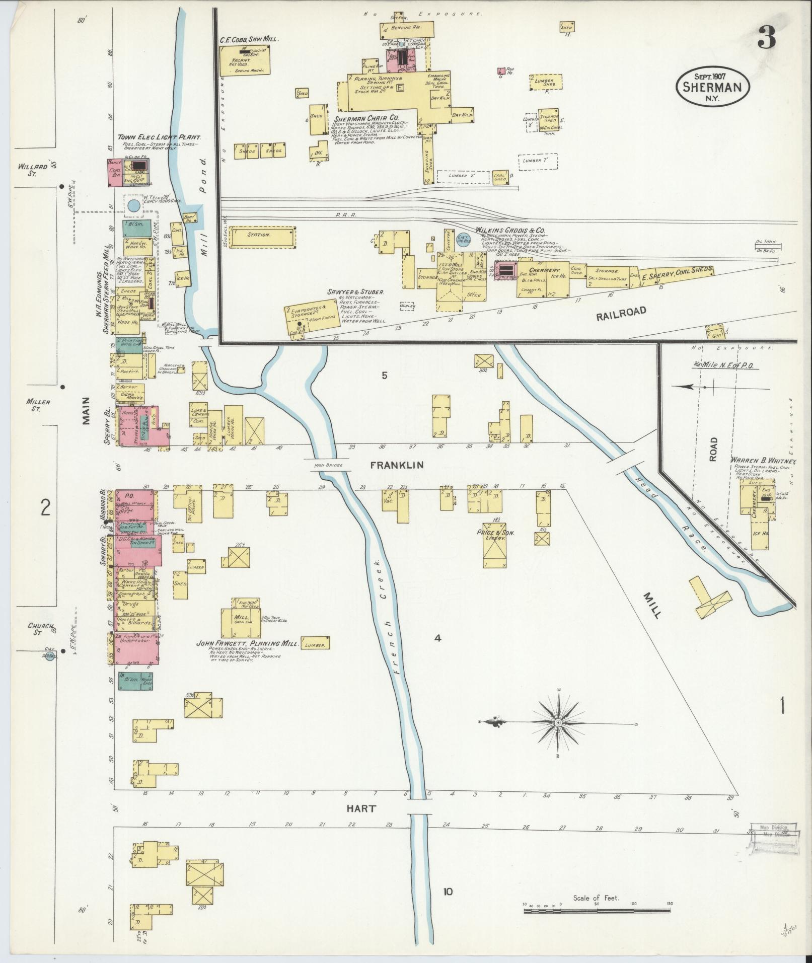 Sanborn Fire Insurance Map from Sherman, Chautauqua County, New York (1907), Sheet #0003 - Historic Sanborn Fire Insurance Map Print, vintage old map wall art, antique decor, genealogy gift, New York New York map