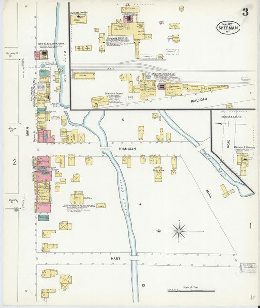 Sanborn Fire Insurance Map from Sherman, Chautauqua County, New York (1907), Sheet #0003 - Historic Sanborn Fire Insurance Map Print, vintage old map wall art, antique decor, genealogy gift, New York New York map