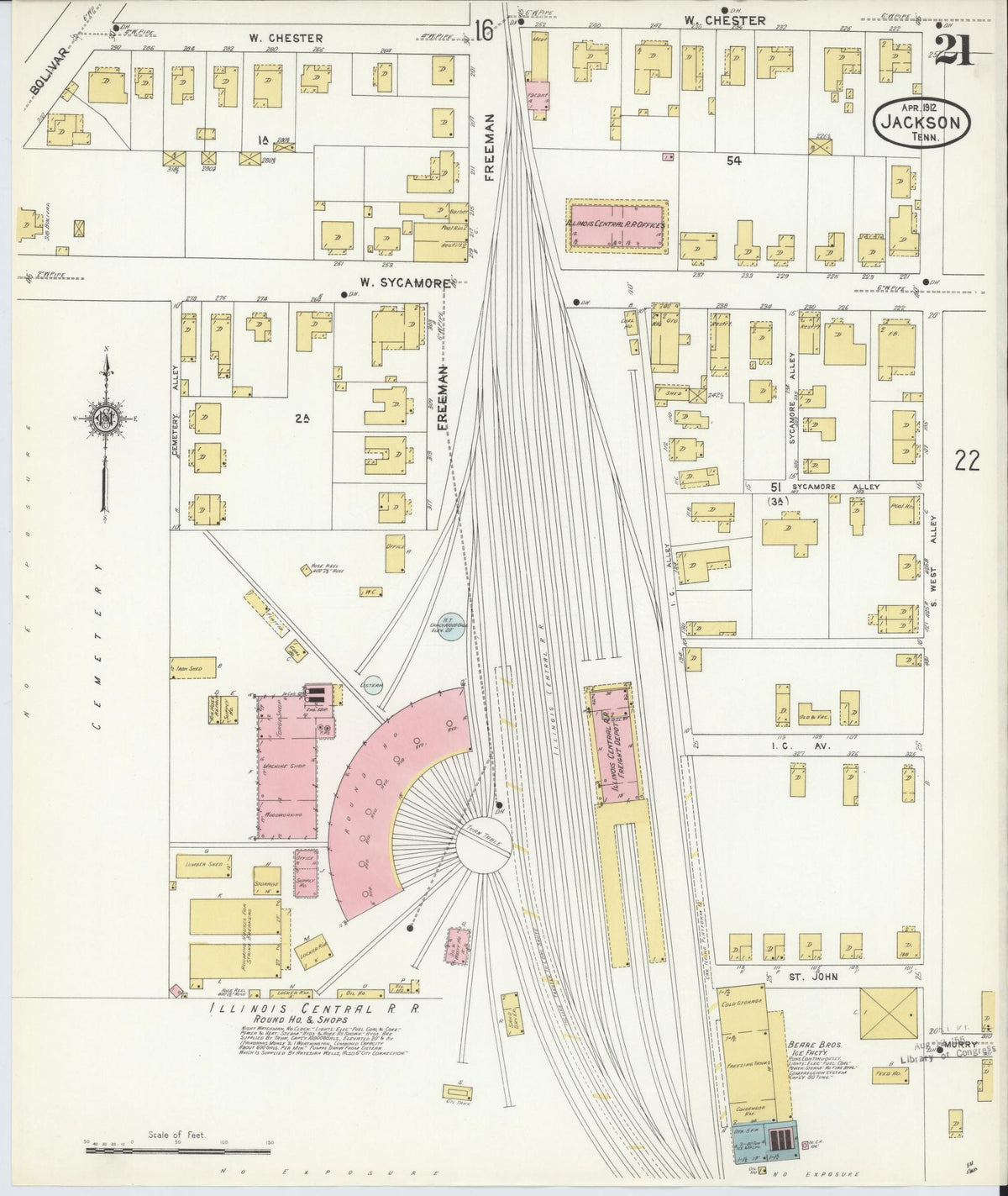 Sanborn Fire Insurance Map from Jackson, Madison County, Tennessee (1912), Sheet #0021 - Complete Map Set gallery image, historic Sanborn map, vintage wall art, Tennessee Tennessee