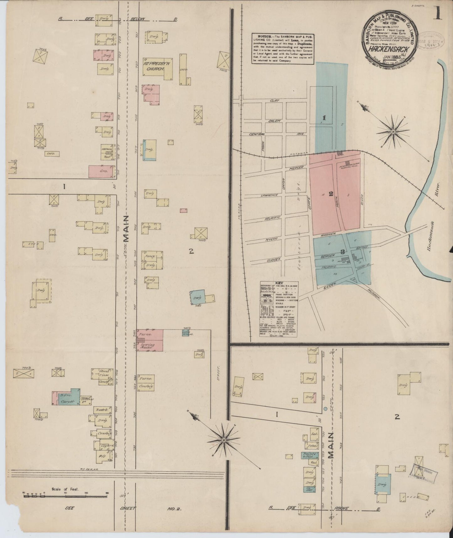 Sanborn Fire Insurance Map from Hackensack, Bergen County, New Jersey. (1885) – Historic Sanborn Fire Insurance Map Print