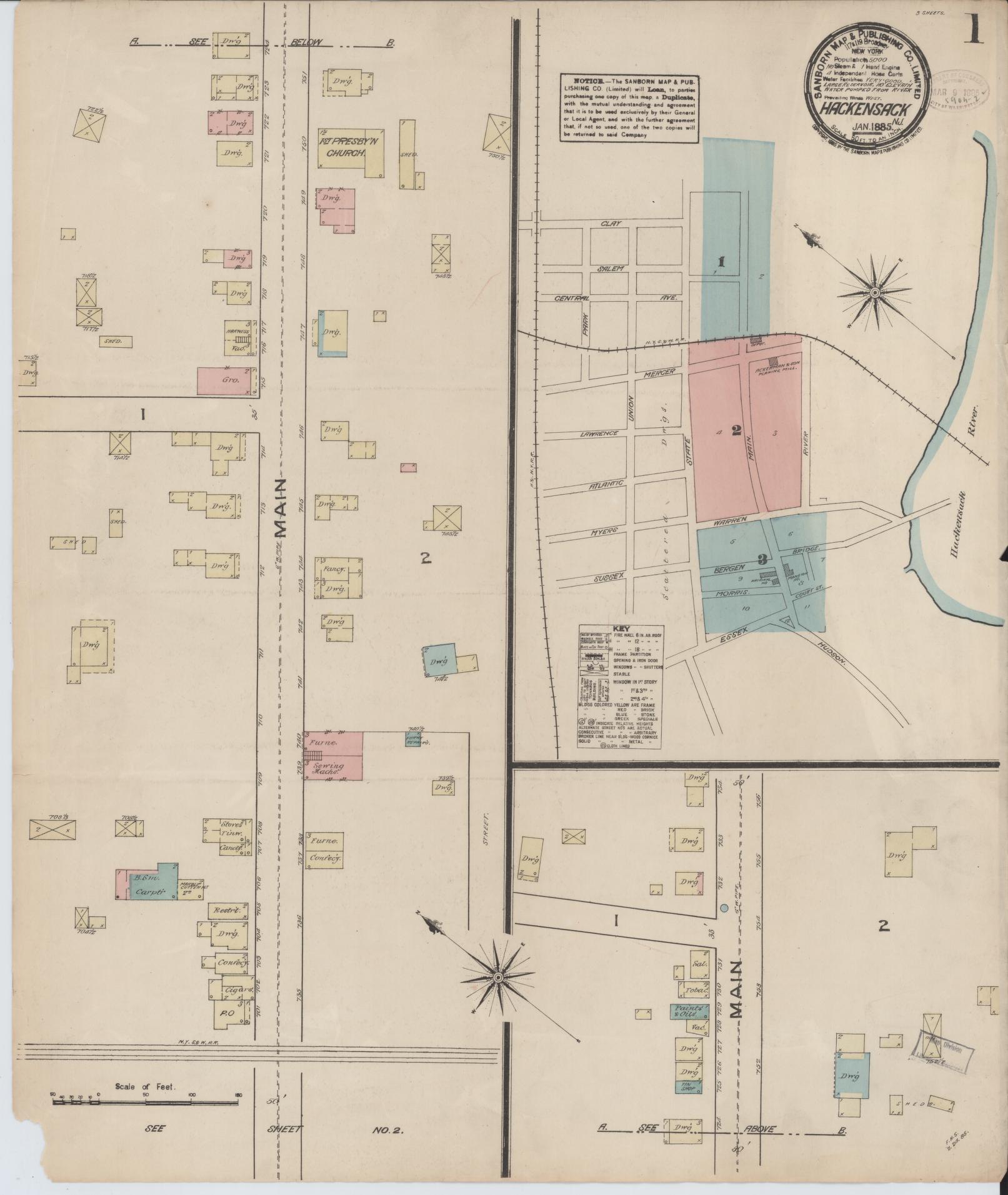 Sanborn Fire Insurance Map from Hackensack, Bergen County, New Jersey. (1885) – Historic Sanborn Fire Insurance Map Print