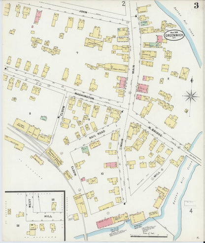 Sanborn Fire Insurance Map from Greenwich, Washington County, New York (1898), Sheet #0003 - Historic Sanborn Fire Insurance Map Print, vintage old map wall art, antique decor, genealogy gift, New York New York map