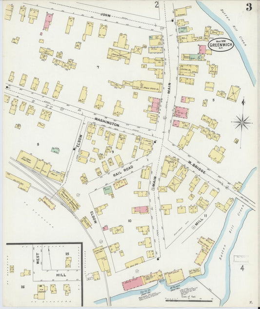 Sanborn Fire Insurance Map from Greenwich, Washington County, New York (1898), Sheet #0003 - Historic Sanborn Fire Insurance Map Print, vintage old map wall art, antique decor, genealogy gift, New York New York map