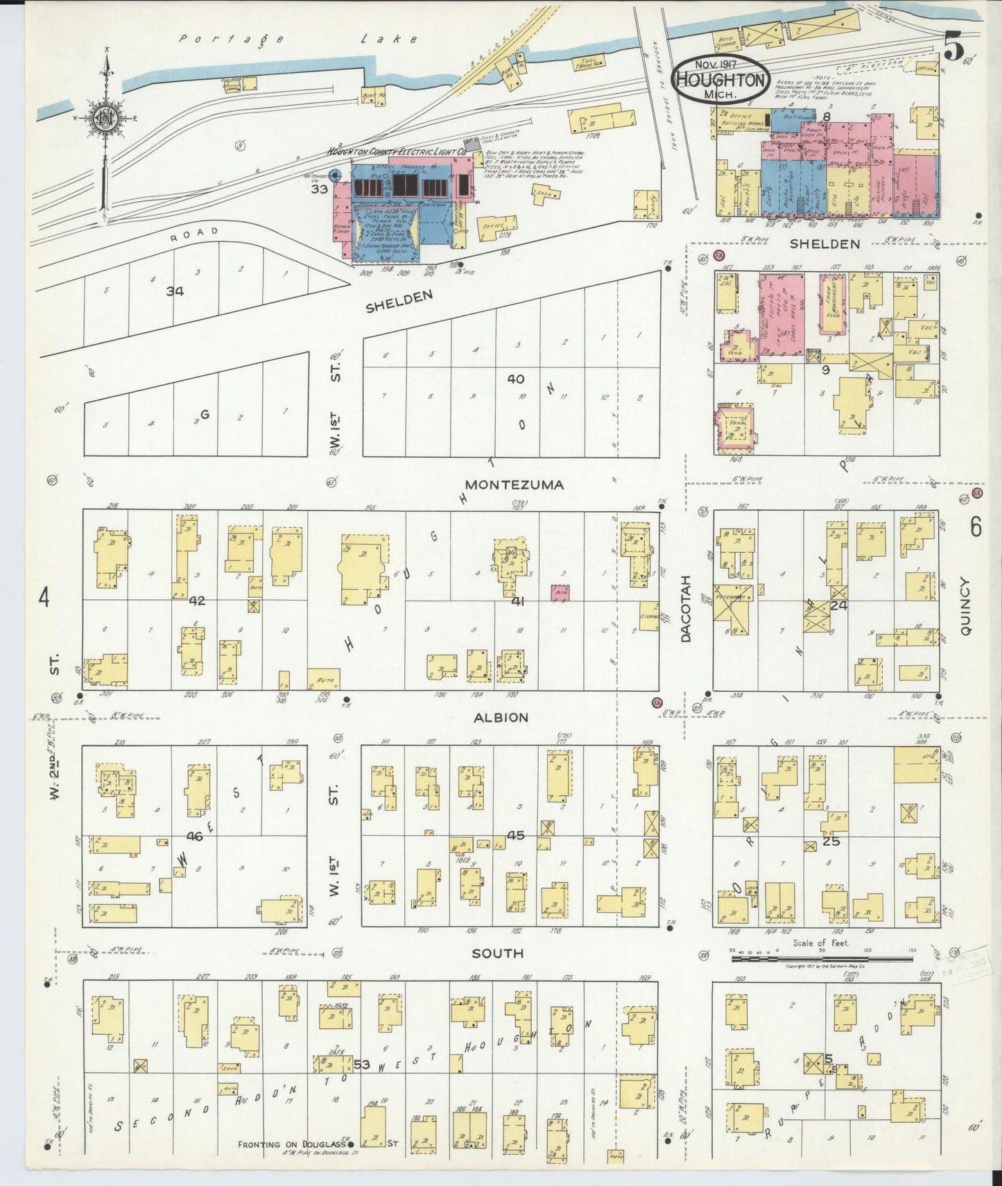 Sanborn Fire Insurance Map from Houghton, Houghton County, Michigan (1917), Sheet #0005 - Complete Map Set gallery image, historic Sanborn map, vintage wall art, Michigan Michigan
