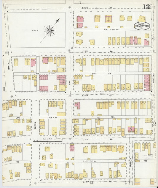 Sanborn Fire Insurance Map from Homestead, Allegheny County, Pennsylvania (1907), Sheet #0012 - Historic Sanborn Fire Insurance Map Print, vintage old map wall art, antique decor, genealogy gift, Pennsylvania Pennsylvania map