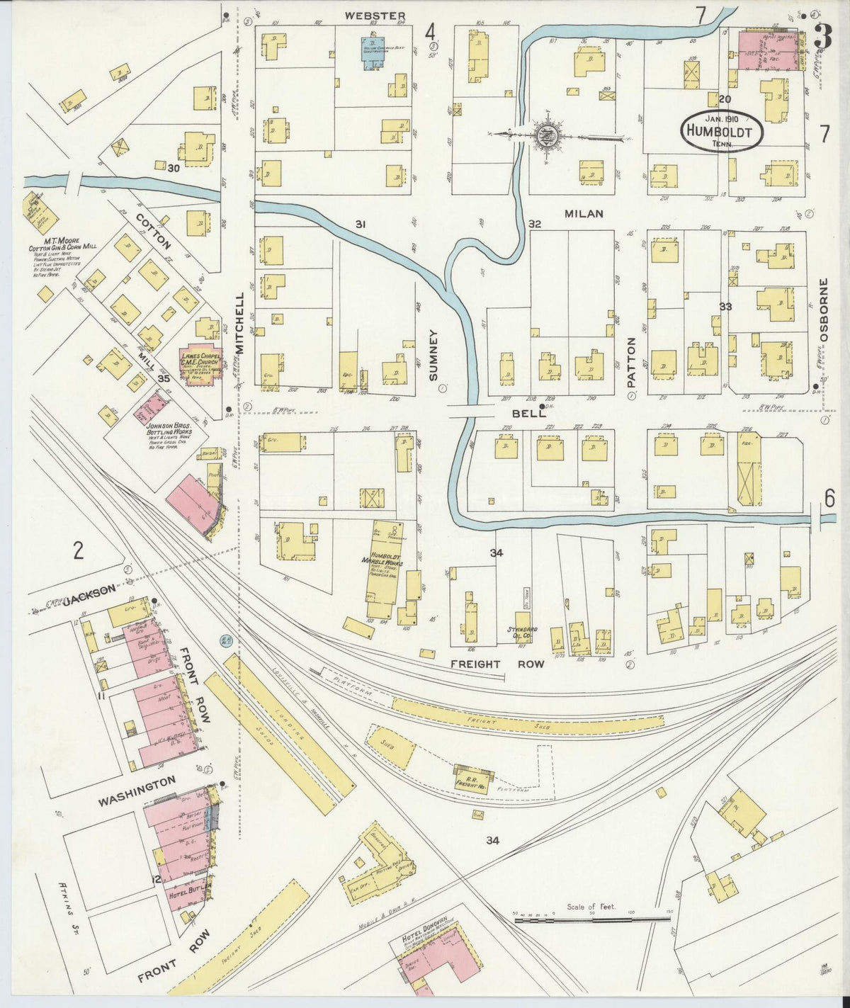 Sanborn Fire Insurance Map from Humboldt, Gibson County, Tennessee (1910), Sheet #0003 - Complete Map Set gallery image, historic Sanborn map, vintage wall art, Tennessee Tennessee