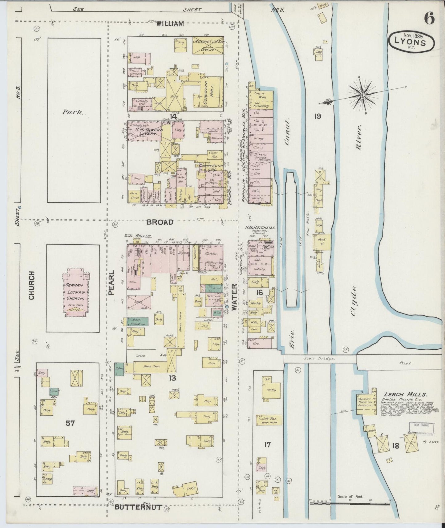 Sanborn Fire Insurance Map from Lyons, Wayne County, New York (1889), Sheet #0006 - Complete Map Set gallery image, historic Sanborn map, vintage wall art, New York New York