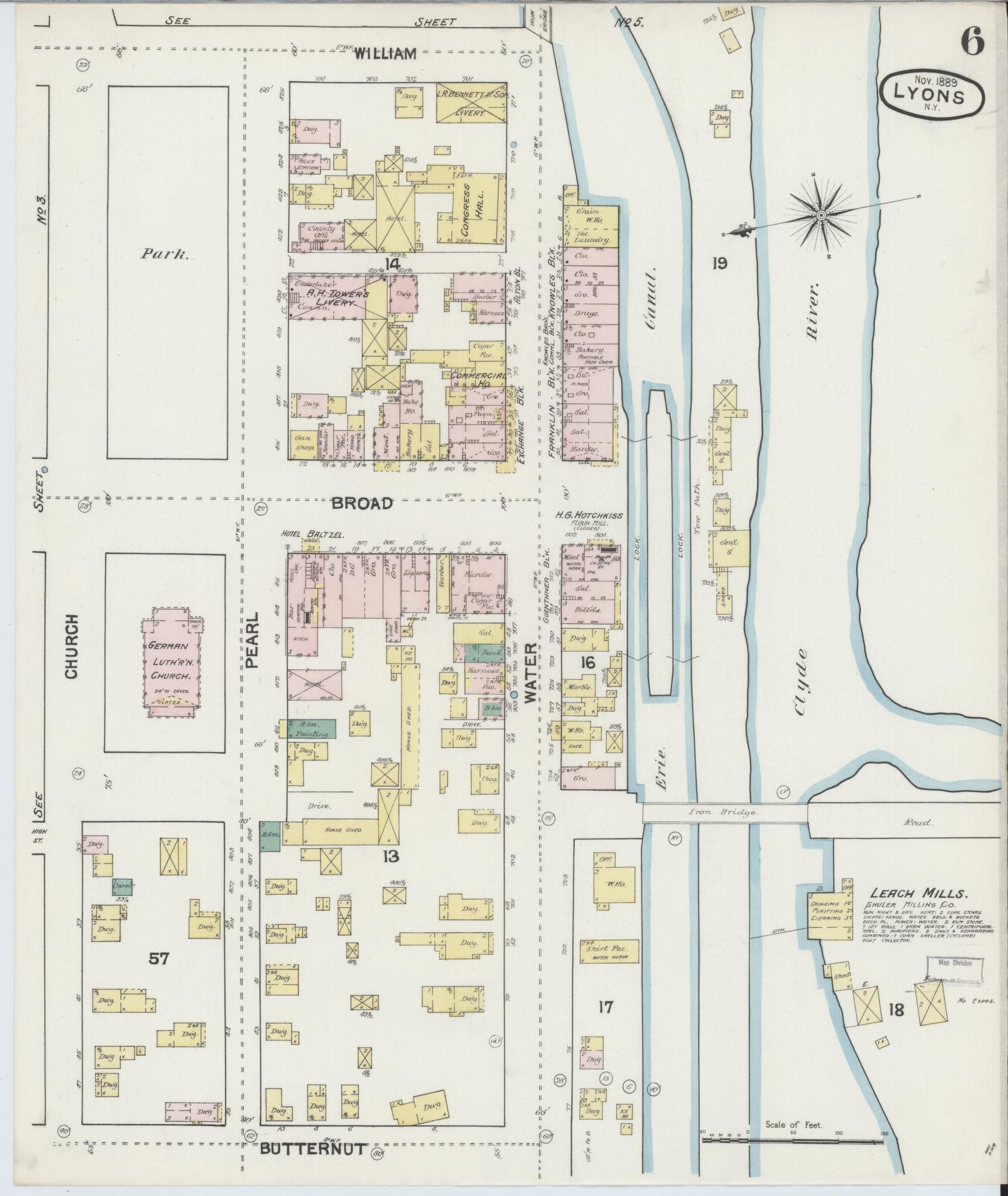 Sanborn Fire Insurance Map from Lyons, Wayne County, New York (1889), Sheet #0006 - Complete Map Set gallery image, historic Sanborn map, vintage wall art, New York New York