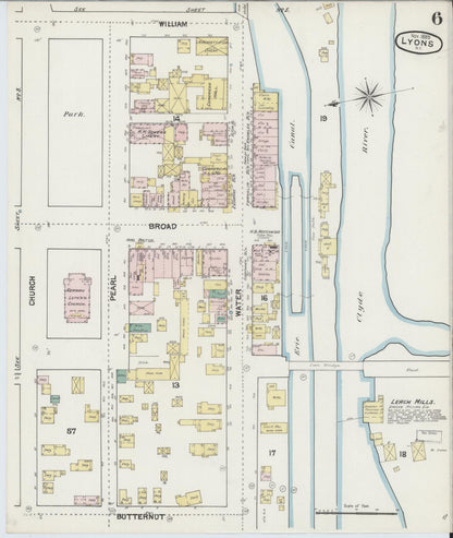 Sanborn Fire Insurance Map from Lyons, Wayne County, New York (1889), Sheet #0006 - Complete Map Set gallery image, historic Sanborn map, vintage wall art, New York New York