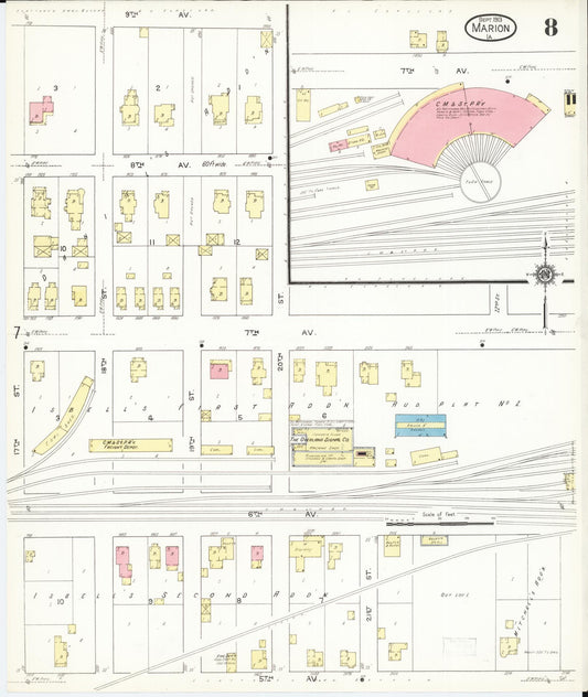 Sanborn Fire Insurance Map from Marion, Linn County, Iowa (1913), Sheet #0008 - Historic Sanborn Fire Insurance Map Print, vintage old map wall art